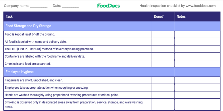 Health Inspection Checklist Template | Free Download